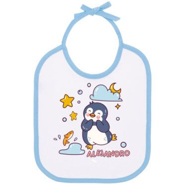 Babero para bebé personalizado con pingüino bailarín y nombre