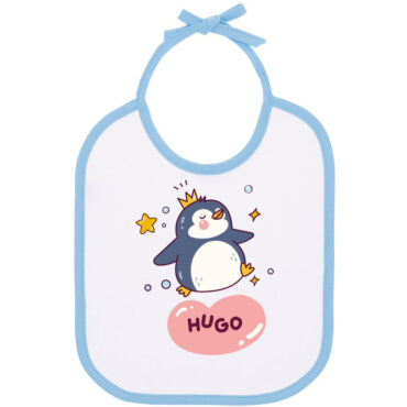 Babero bebé pingüino y nombre personalizado