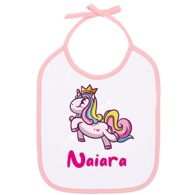Babero para bebé personalizado con unicornio y nombre