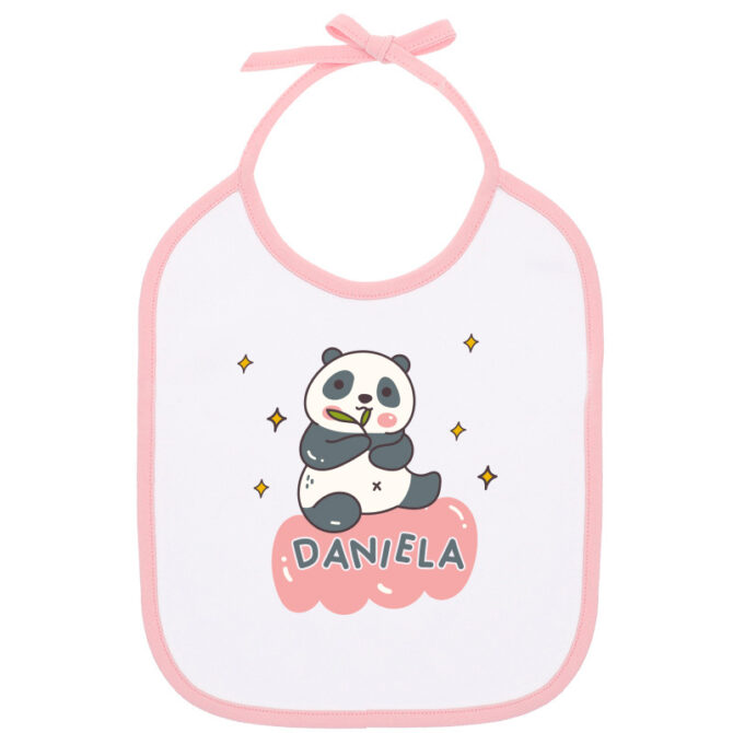 Babero para bebé personalizado con osito panda y nombre