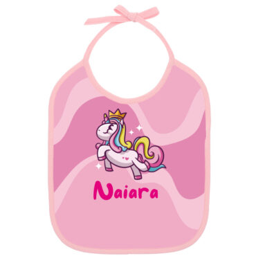 Babero rosa para bebé personalizado con unicornio y nombre