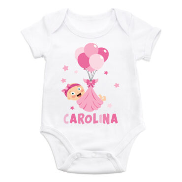 Body bebé personalizado globos rosas y nombre personalizado
