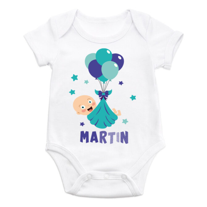 Body bebé personalizado globos verdes y azules con nombre personalizado