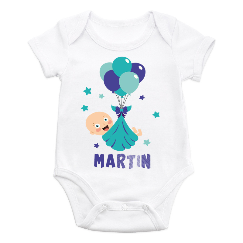 Body bebé diseño globos verdes y azules y nombre personalizado 