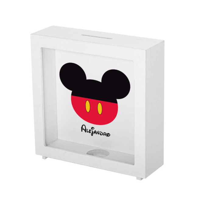 Hucha de madera diseño "Mickey" con nombre personalizado