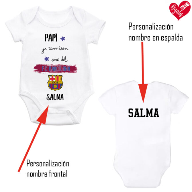 Personaliza Body Barça con el nombre del bebe
