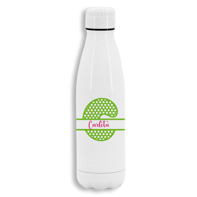 Botella de acero inoxidable blanca personalizada con Inicial y nombre C