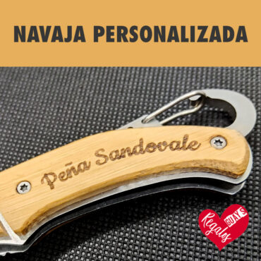 Navaja de acero inoxidable y bambú personalizada