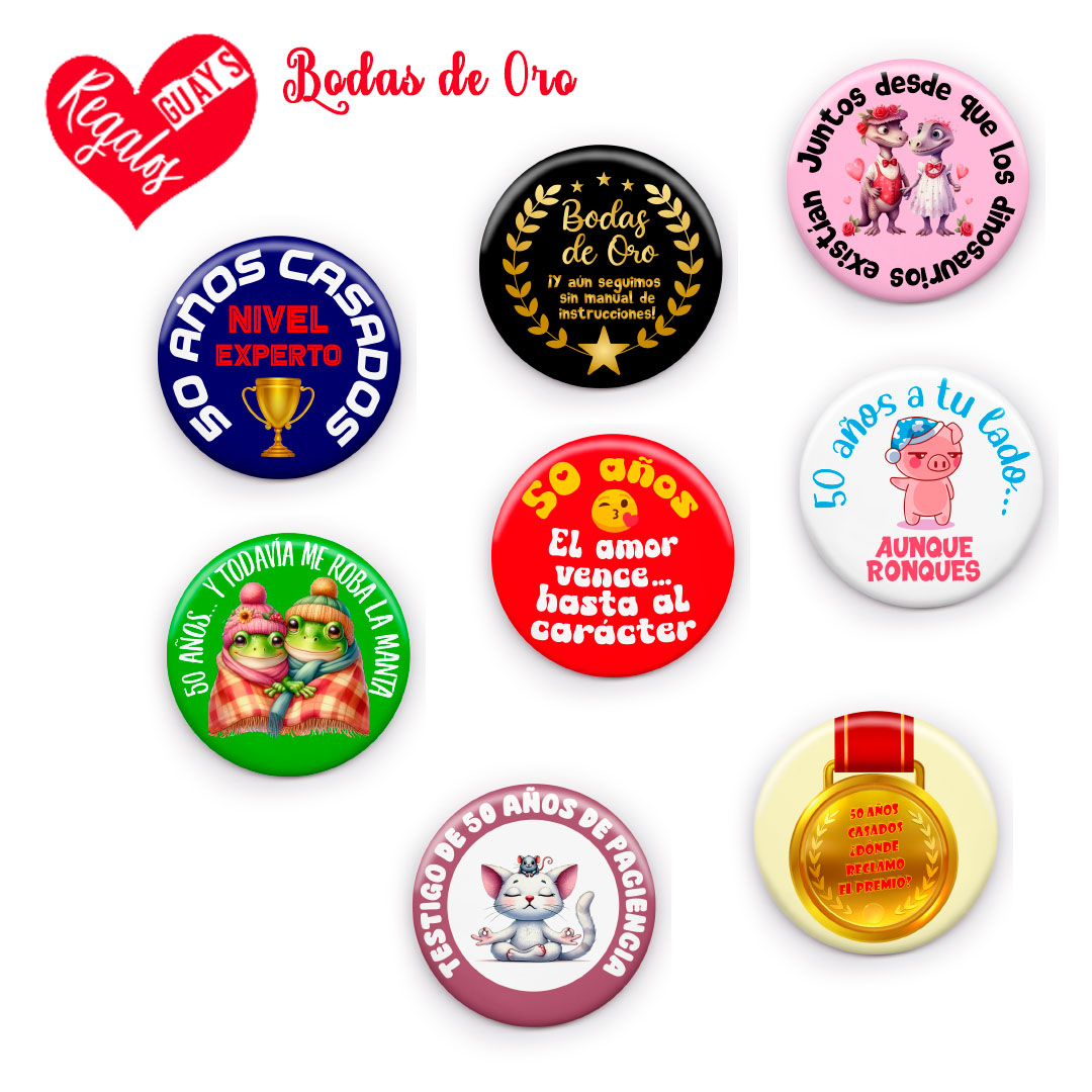 PACK 8 CHAPAS PARA BODAS DE ORO