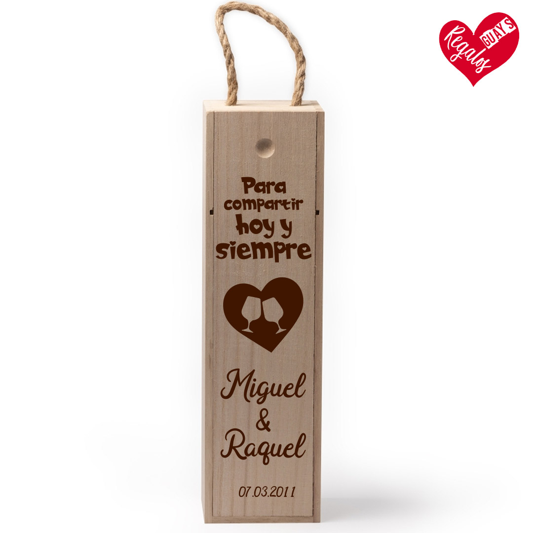 Caja de vino personalizada “Hoy y Siempre” – Regalo romántico grabado en madera