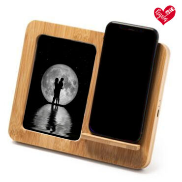 Marco de fotos personalizado con cargador inalámbrico en bambú
