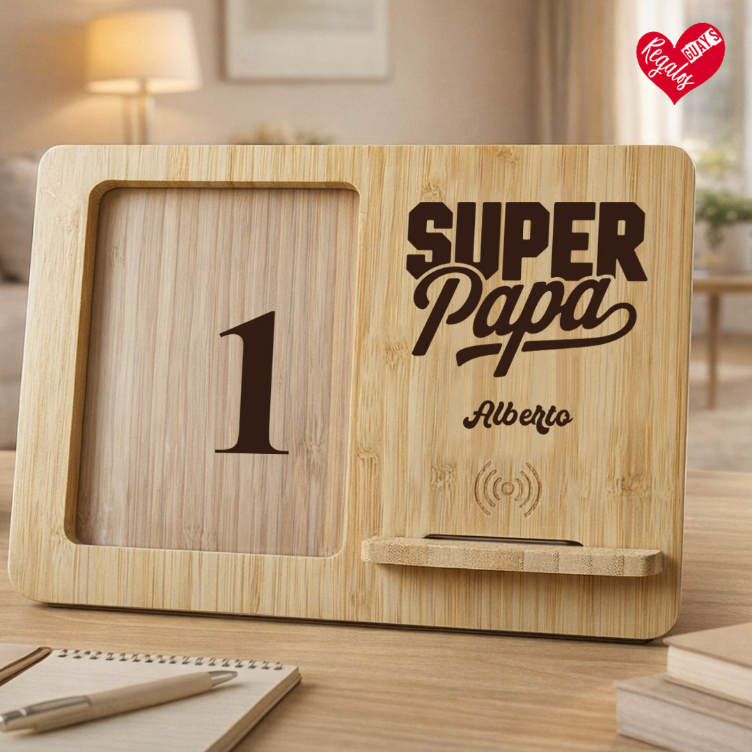 Marco con cargador inalámbrico personalizado para papá - Imagen 4