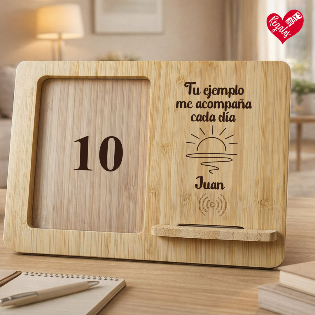 Marco con cargador inalámbrico personalizado para papá - Imagen 13
