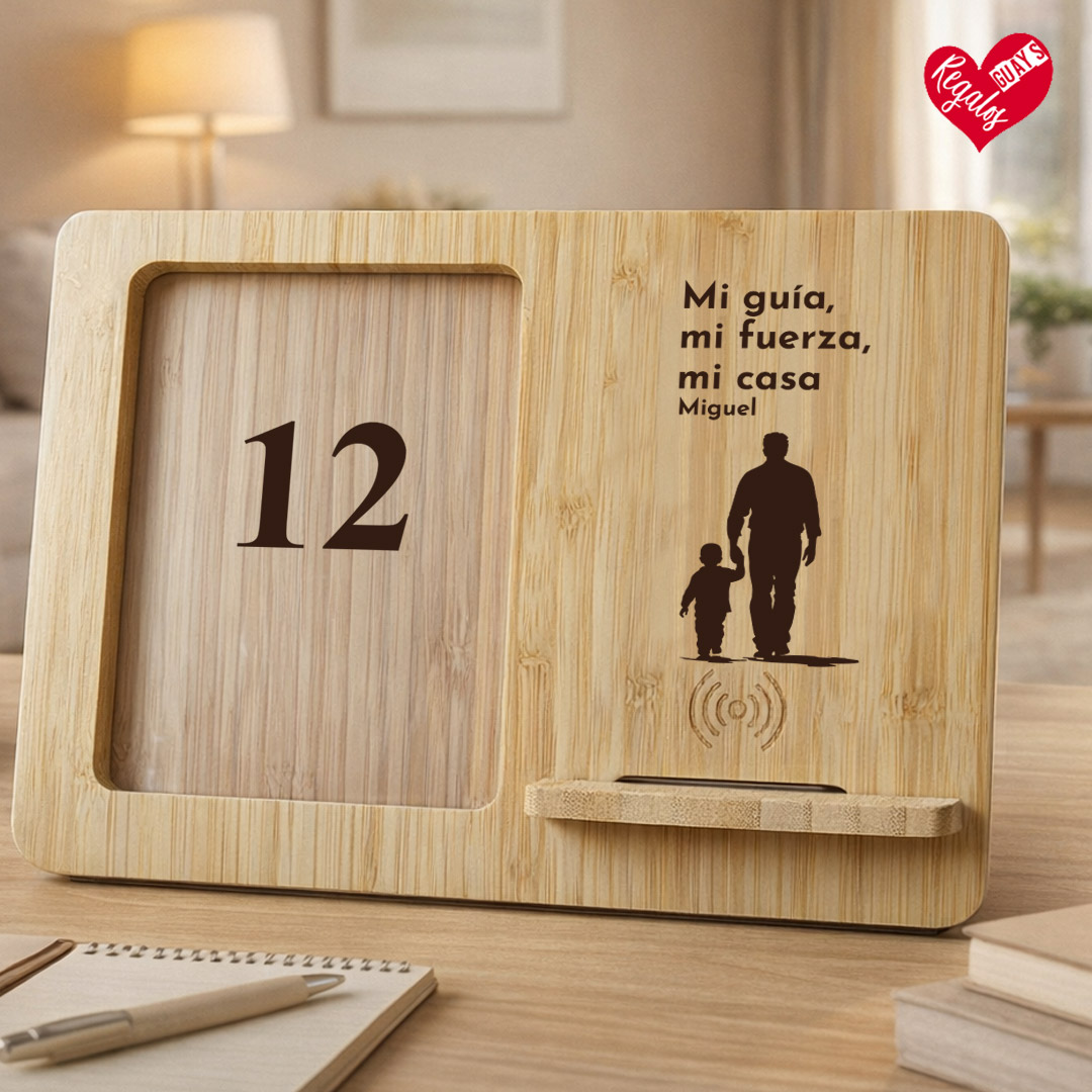 Marco con cargador inalámbrico personalizado para papá - Imagen 15