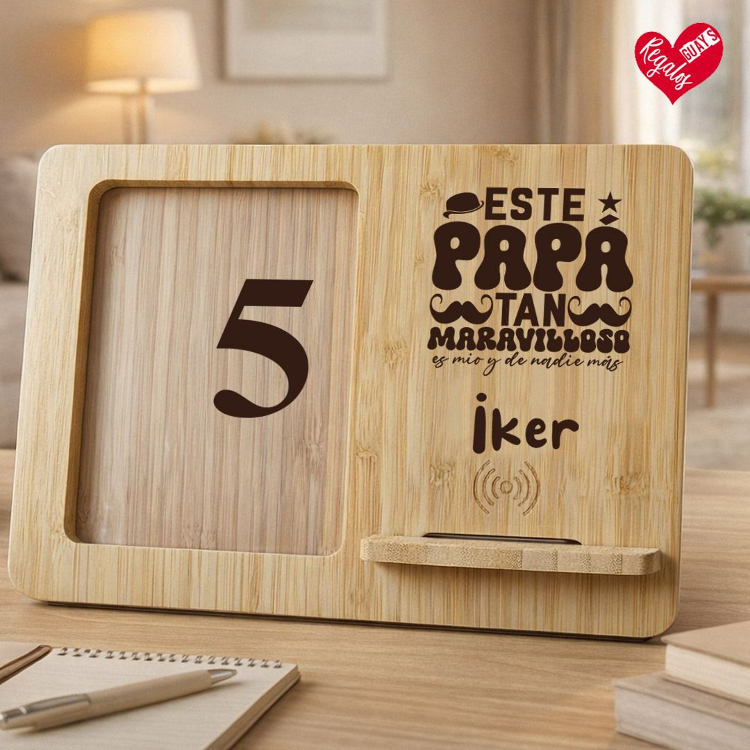 Marco con cargador inalámbrico personalizado para papá - Imagen 8