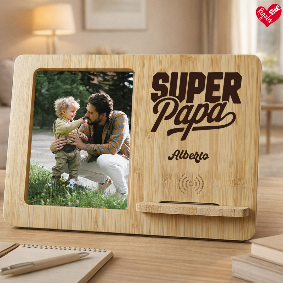 Marco con cargador inalámbrico personalizado para papá