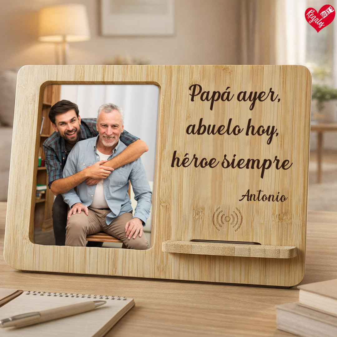 Marco con cargador inalámbrico personalizado para papá - Imagen 2