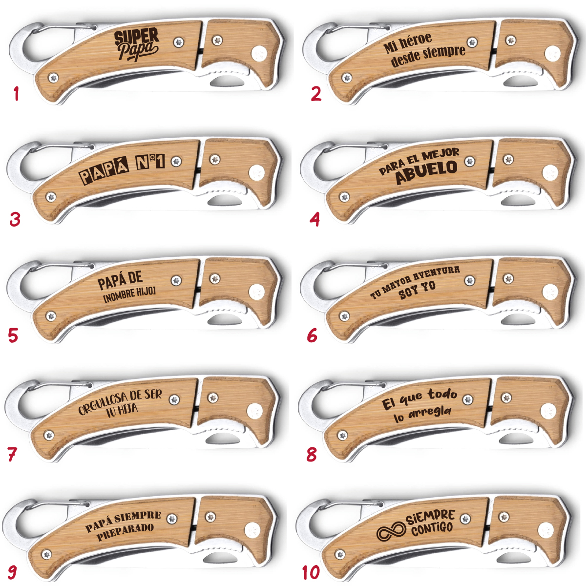 Regala una navaja personalizada para el Día del Padre con grabado láser incluido. Añade su nombre o una frase especial y sorpréndele con un regalo único y útil.